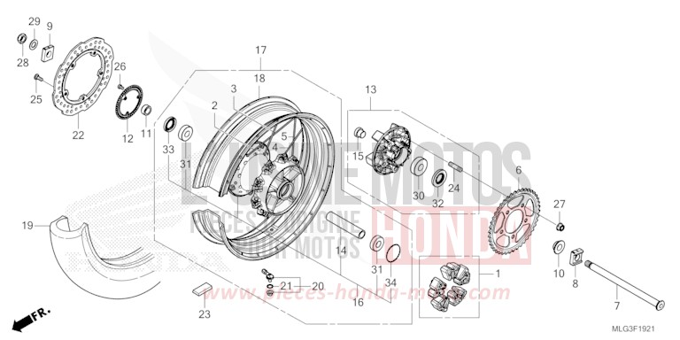ROUE ARRIERE (2) de Africa Twin DCT PEARL GLARE WHITE (NHB53H) 2022
